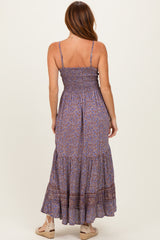 Charcoal Printed Twisted Front Maxi Dress