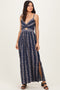Navy Floral Stripe Twisted Front Maxi Dress