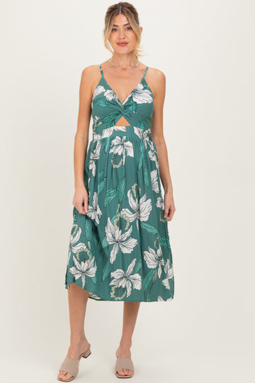 Jade Floral Twisted Front Cutout Maternity Midi Dress