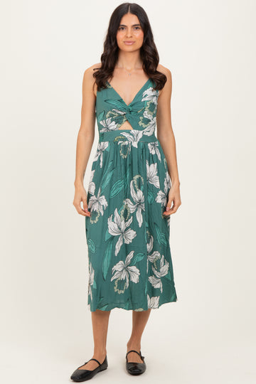Jade Floral Twisted Front Cutout Midi Dress