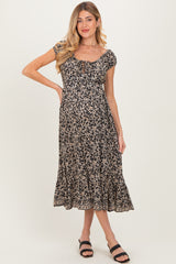 Black Floral Twisted Back Cutout Maternity Midi Dress