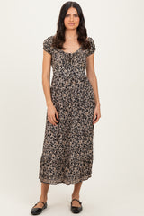 Black Floral Twisted Back Cutout Maternity Midi Dress