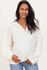 Cream Half Zip Hoodie Maternity Sweater
