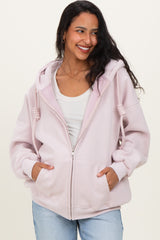 Light Pink Oversized Maternity Zip Up Hoodie
