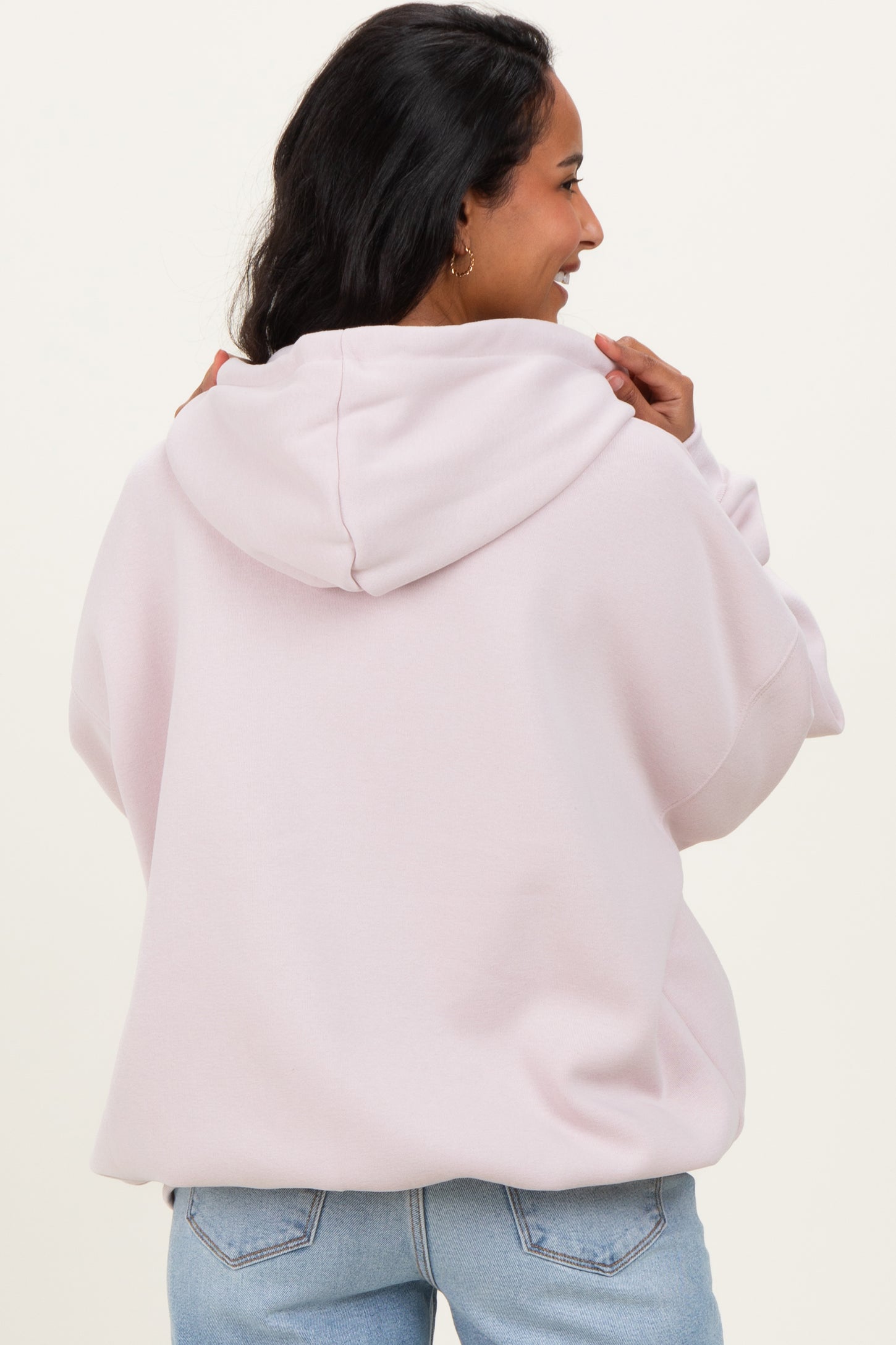 Light Pink Oversized Maternity Zip Up Hoodie
