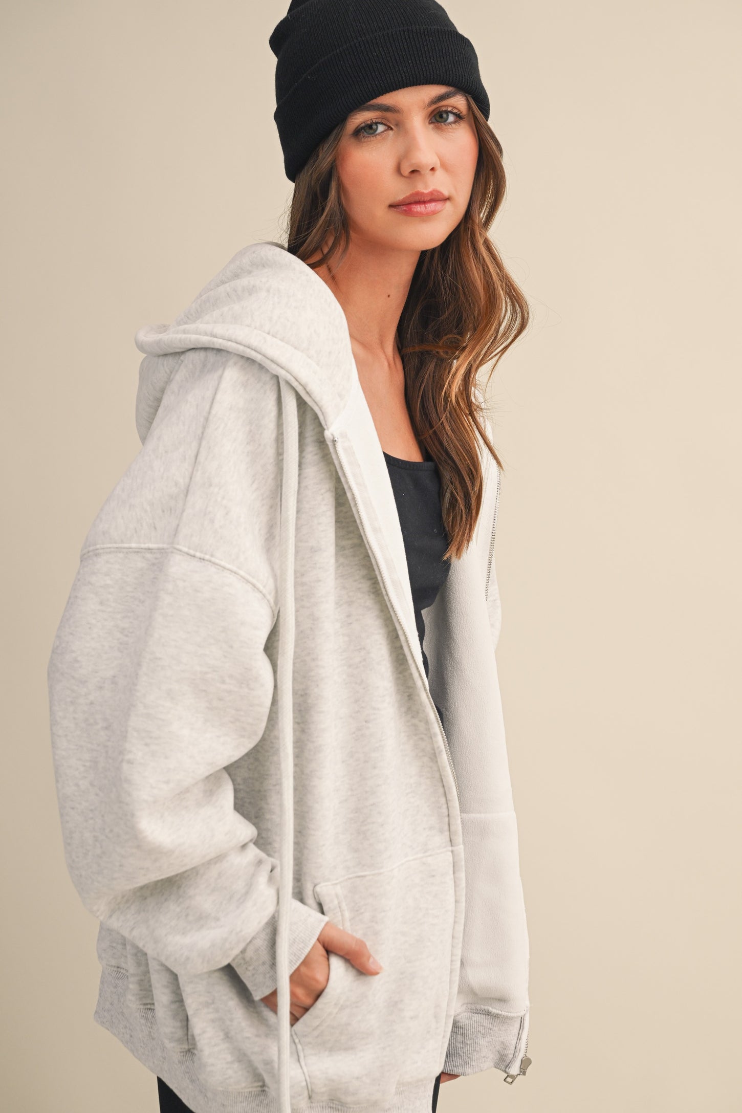 Light Grey Oversized Zip Up Hoodie