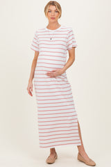 Peach Striped Side Slit Maternity Maxi Dress