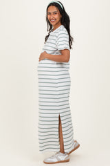 Sage Striped Side Slit Maternity Maxi Dress