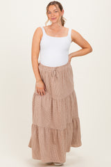 Taupe Gingham Tiered Maternity Maxi Skirt
