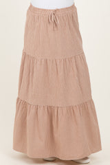 Taupe Gingham Tiered Maternity Maxi Skirt