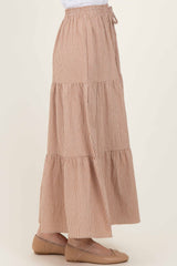 Taupe Gingham Tiered Maxi Skirt