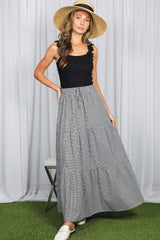 Black Gingham Tiered Maxi Skirt