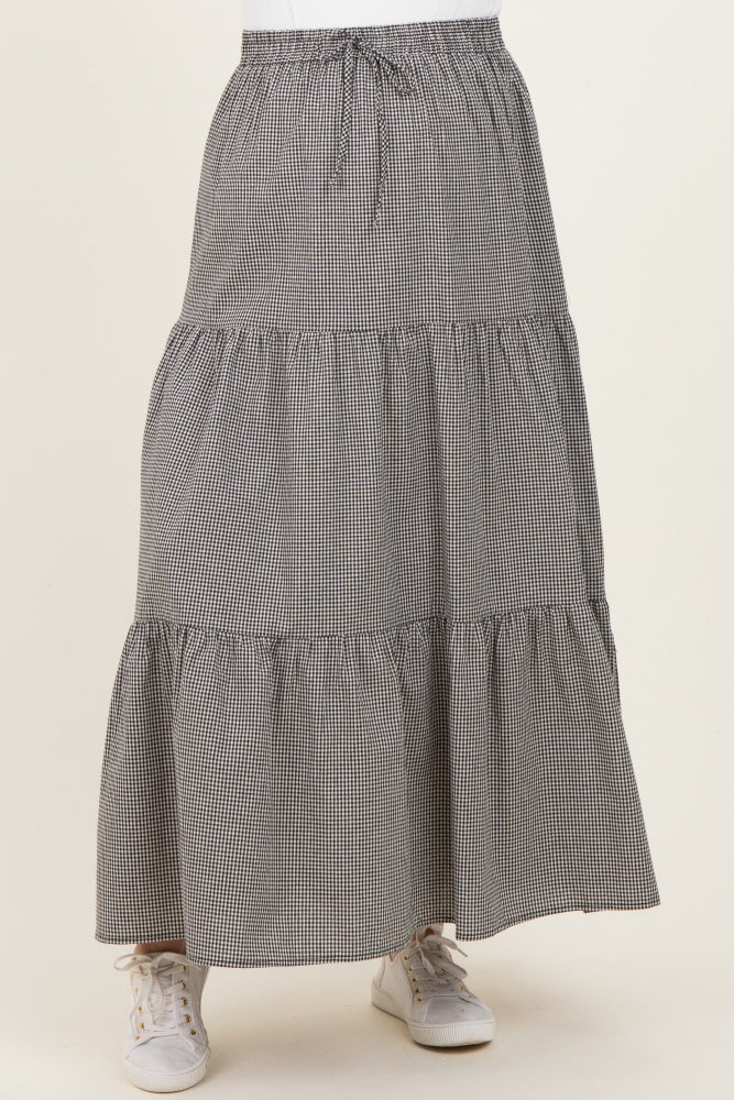 Black Gingham Tiered Maternity Maxi Skirt