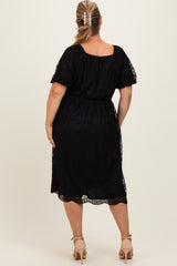 Black Lace Sweetheart Neck Short Sleeve Maternity Plus Midi Dress