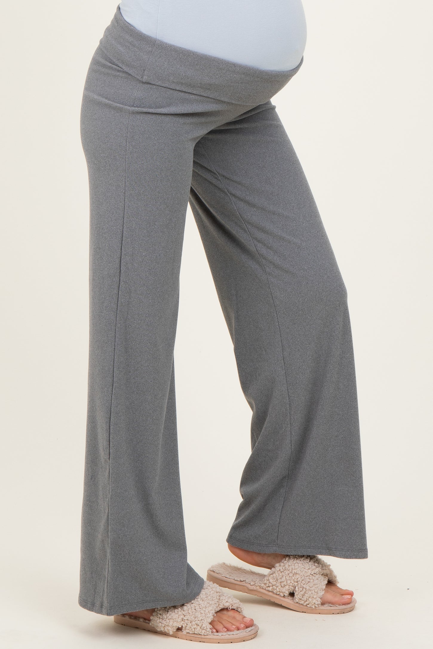 Grey Wide Leg Fold Over Maternity Lounge Pants