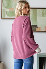 Burgundy Textured Rib Relaxed Fit Pullover Top