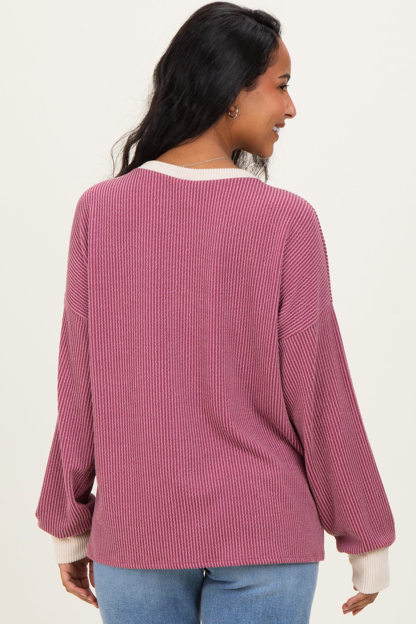 Burgundy Textured Rib Relaxed Fit Maternity Pullover Top