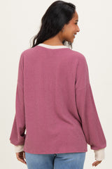 Burgundy Textured Rib Relaxed Fit Maternity Pullover Top