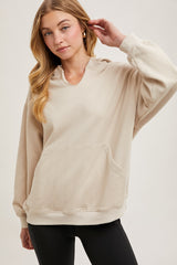 Oatmeal Split Neckline Hoodie