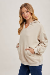 Oatmeal Split Neckline Hoodie