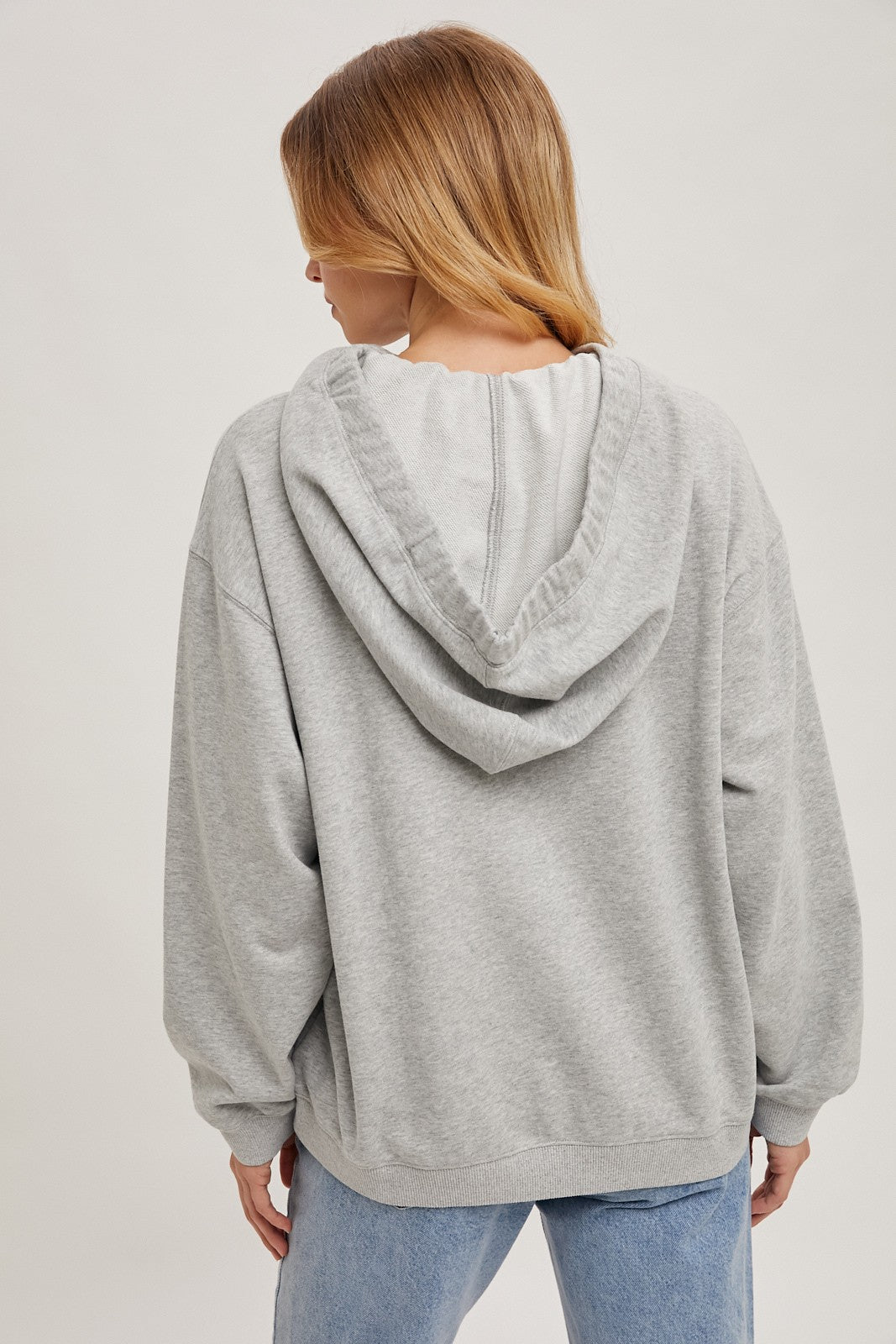 Heather Grey Split Neckline Hoodie