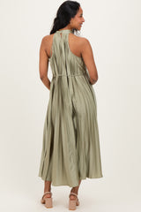Light Olive Pleated Maternity Halter Dress