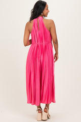 Fuchsia Pleated Maternity Halter Dress