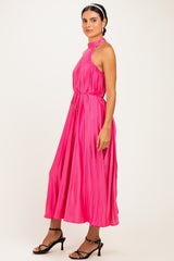 Fuchsia Pleated Halter Dress