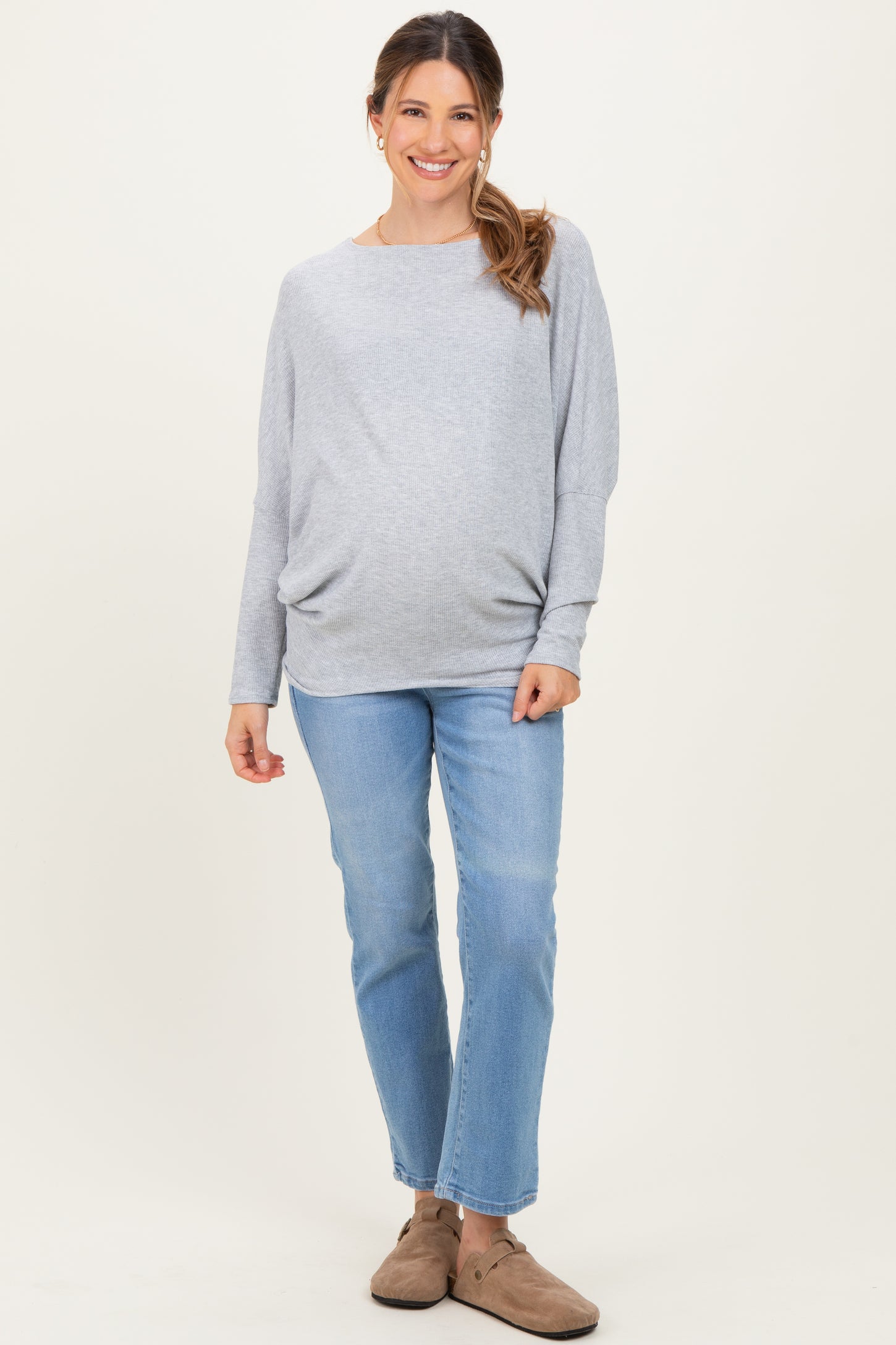 Heather Grey Ribbed Maternity Dolman Top