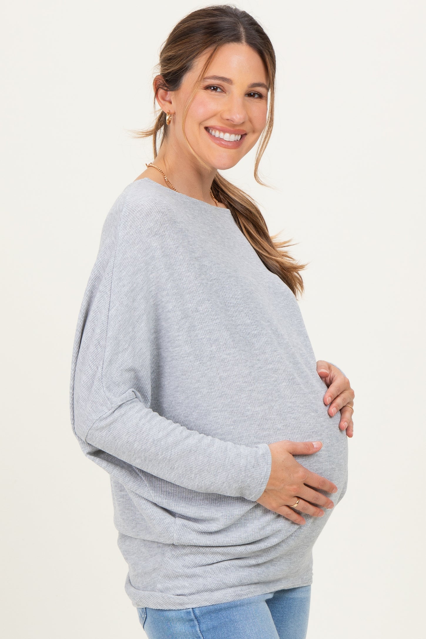 Heather Grey Ribbed Maternity Dolman Top