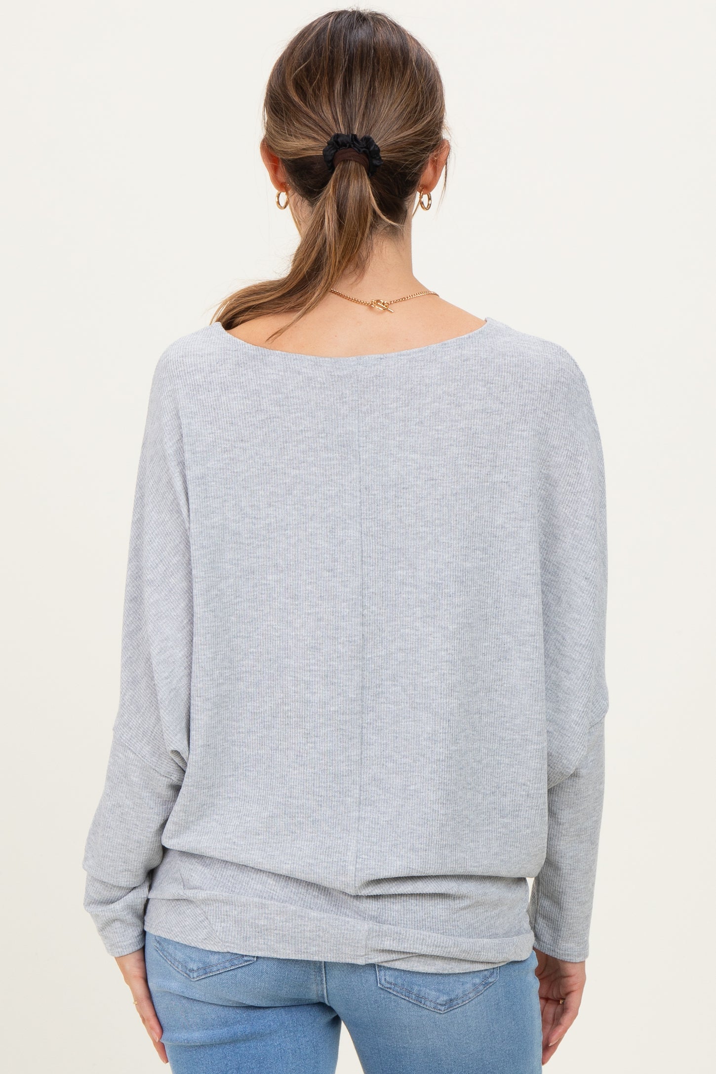 Heather Grey Ribbed Maternity Dolman Top