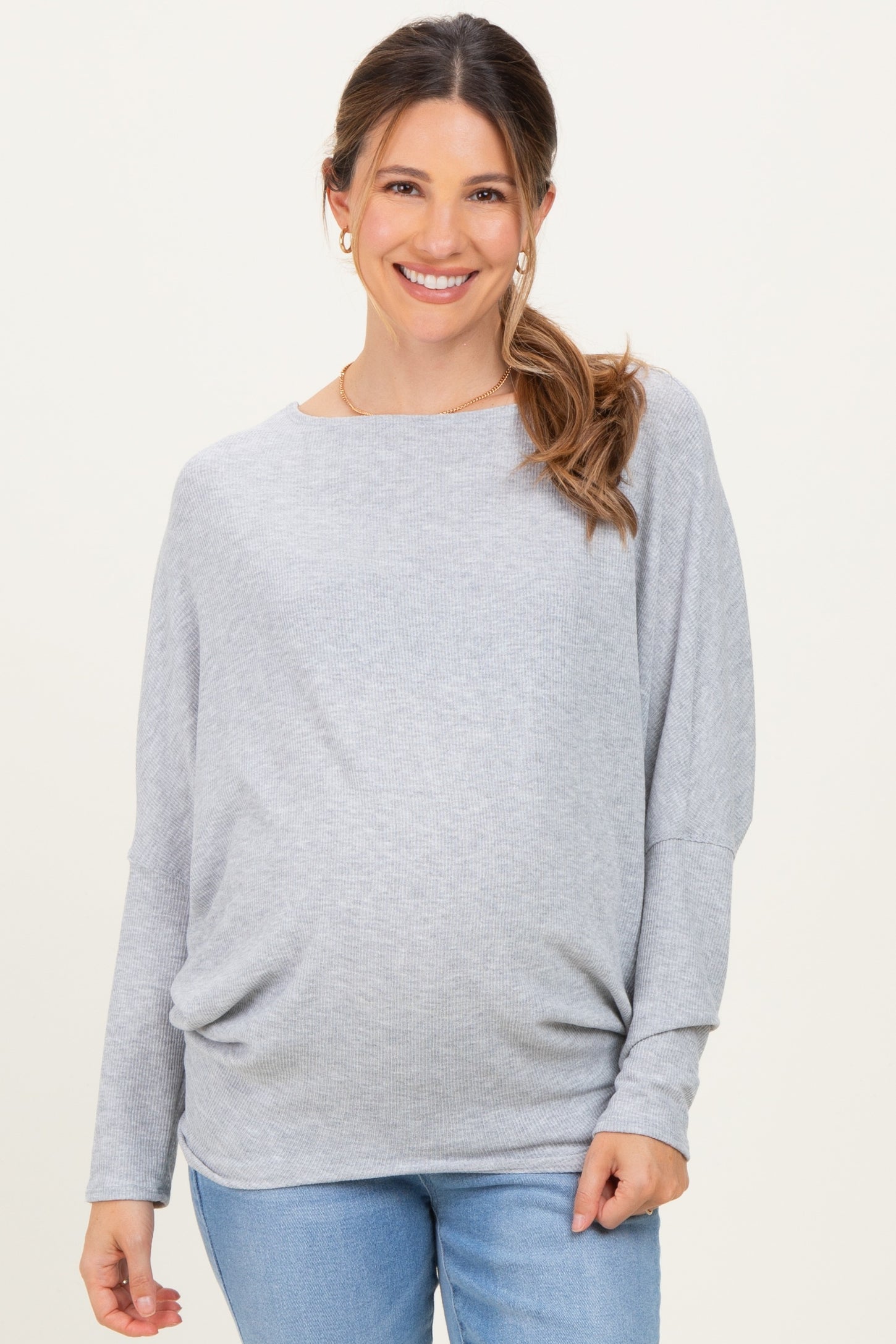 Heather Grey Ribbed Maternity Dolman Top