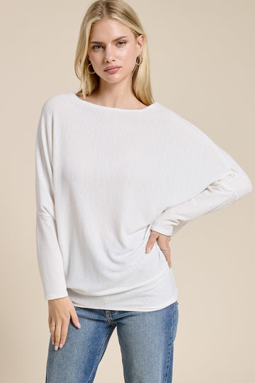 Ivory Ribbed Dolman Top
