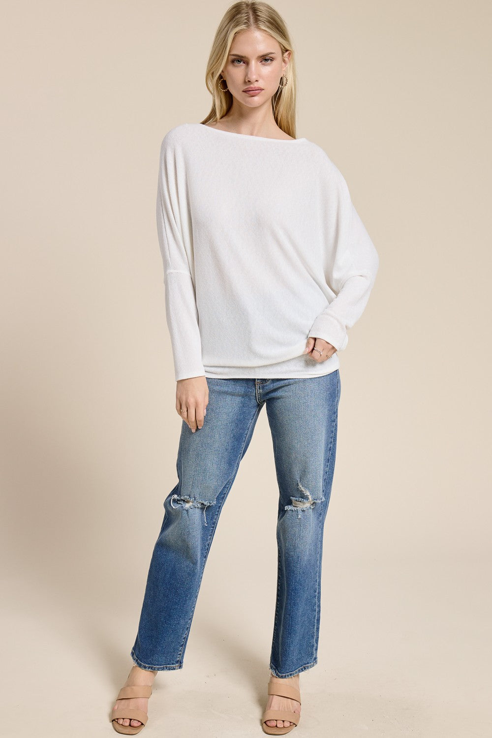 Ivory Ribbed Dolman Top