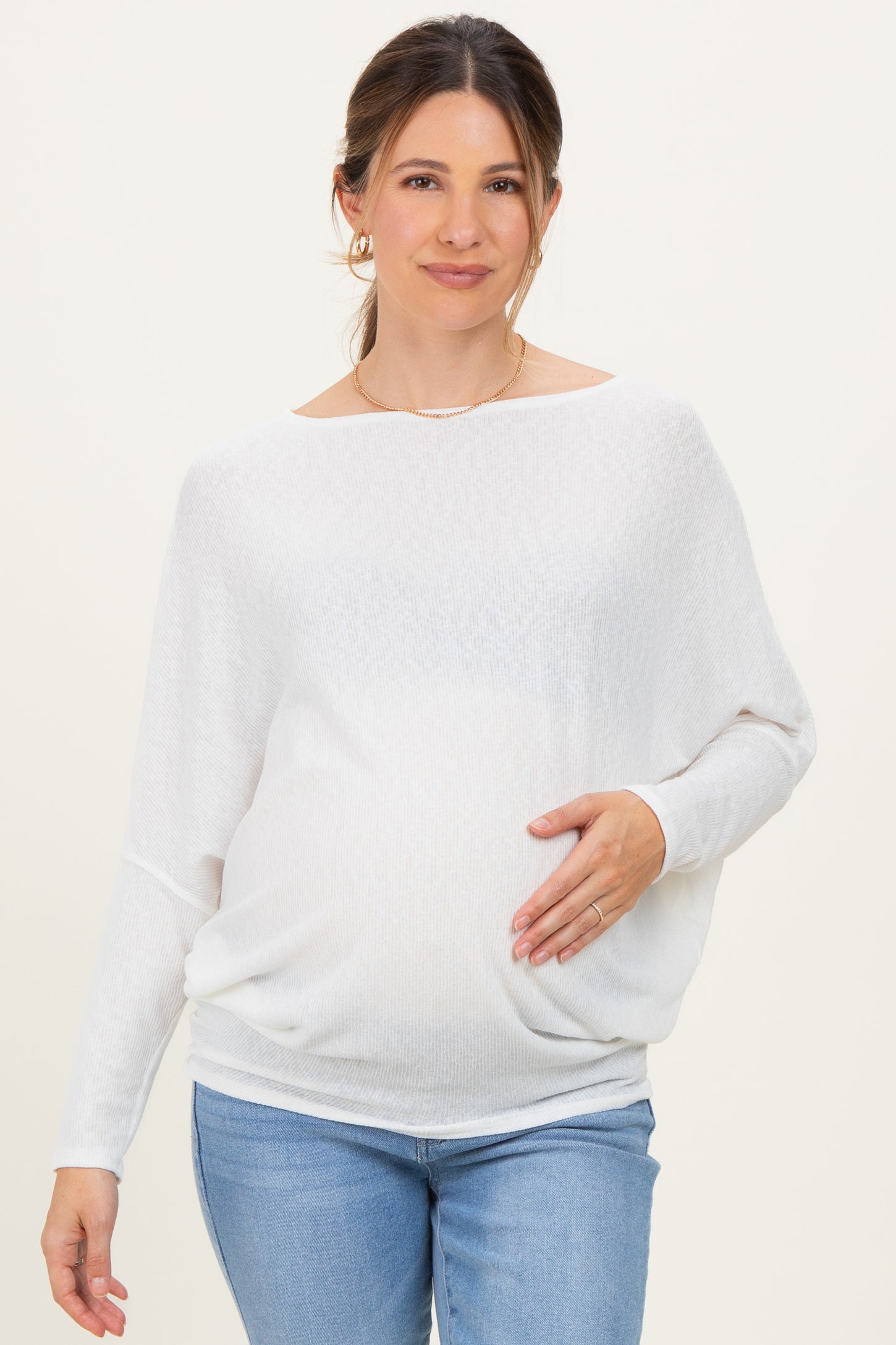 Ivory Ribbed Maternity Dolman Top