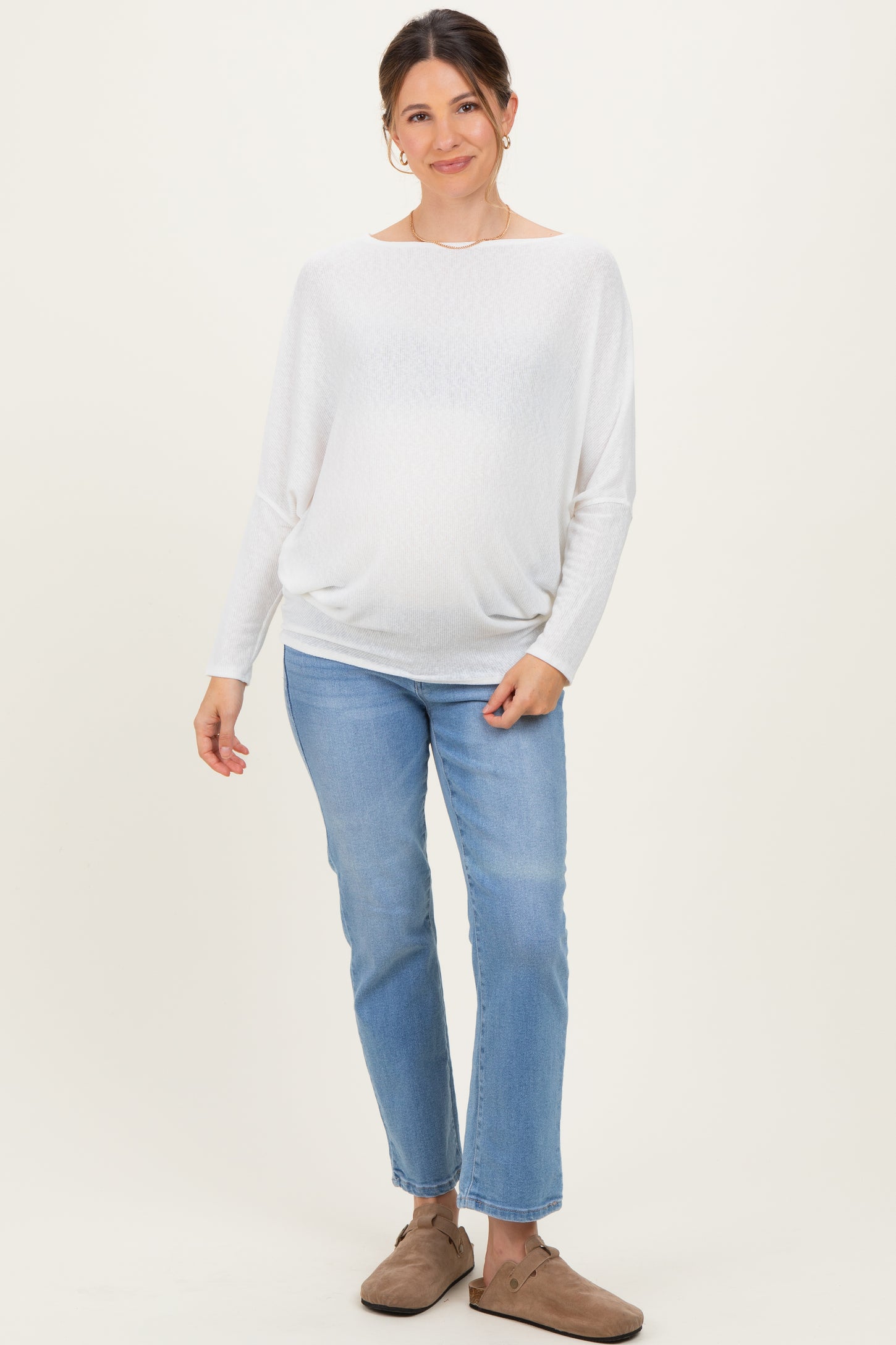 Ivory Ribbed Maternity Dolman Top