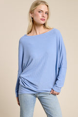 Light Blue Ribbed Dolman Top