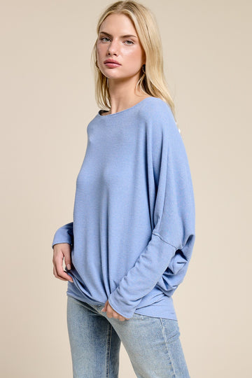 Light Blue Ribbed Dolman Top