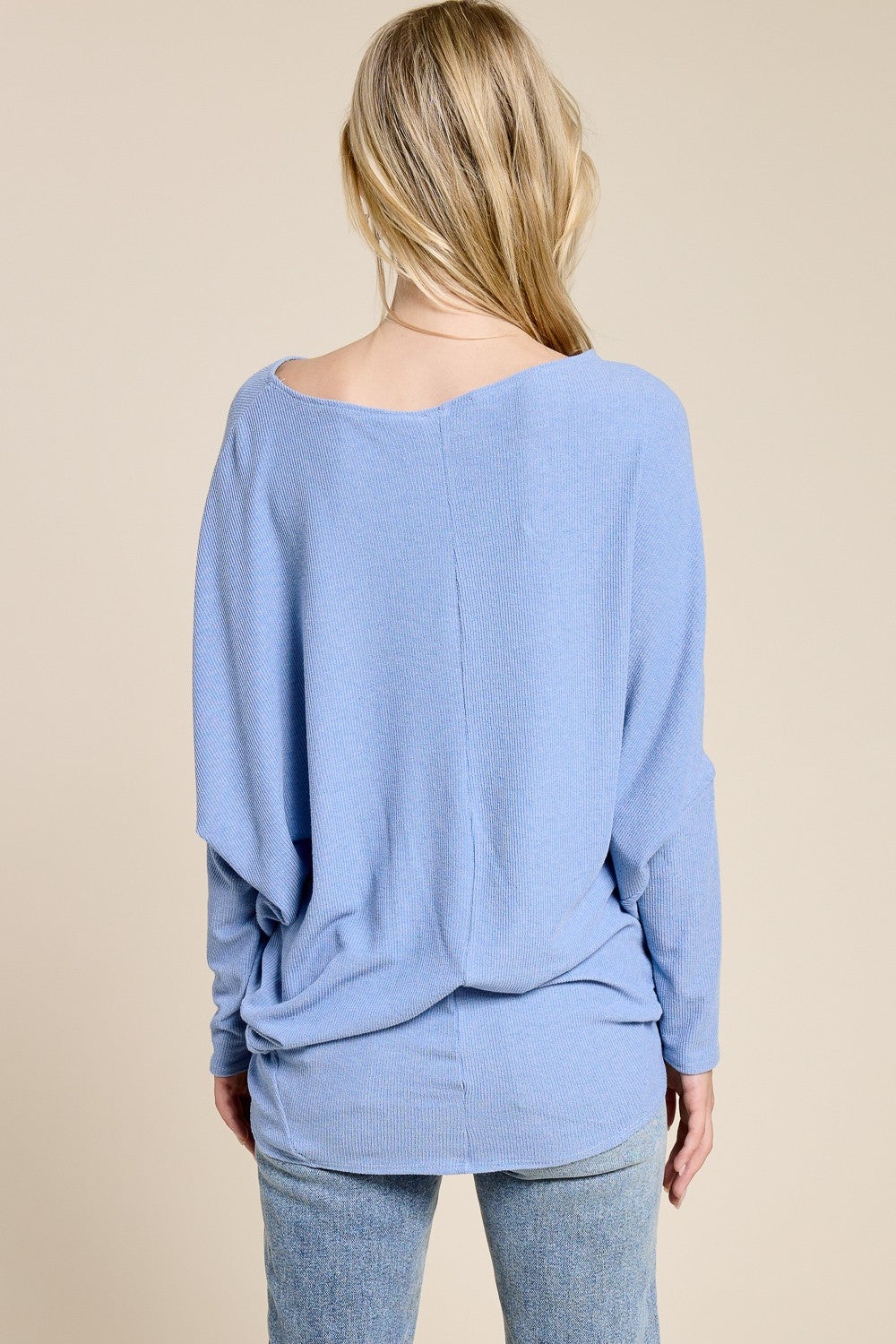 Light Blue Ribbed Dolman Top