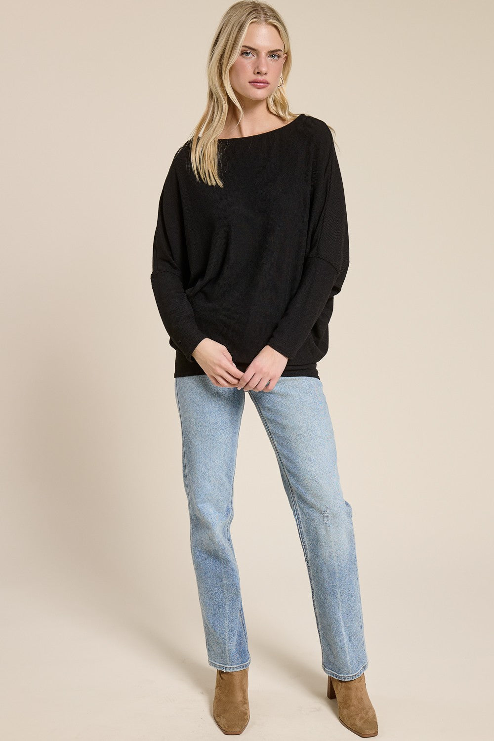 Black Ribbed Dolman Top