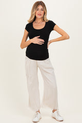 Black Ribbed Rounded Square Neck Maternity Top
