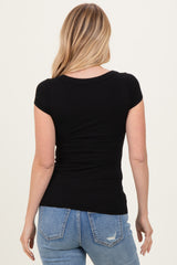 Black Ribbed Rounded Square Neck Top