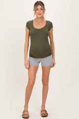 Olive Ribbed Rounded Square Neck Maternity Top