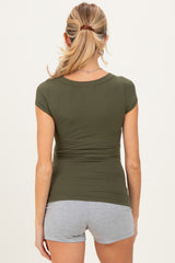 Olive Ribbed Rounded Square Neck Maternity Top