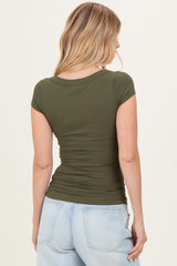 Olive Ribbed Rounded Square Neck Top