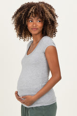 Heather Grey Ribbed Rounded Square Neck Maternity Top