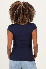 Navy Ribbed Rounded Square Neck Maternity Top