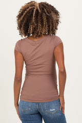 Mocha Ribbed Rounded Square Neck Maternity Top