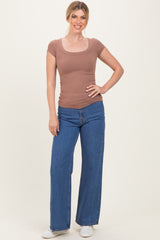 Mocha Ribbed Rounded Square Neck Top