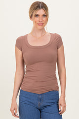 Mocha Ribbed Rounded Square Neck Maternity Top